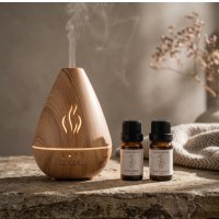 超音波式アロマディフューザー タイマー機能付き アロマ5ml×2点セット 木目調
